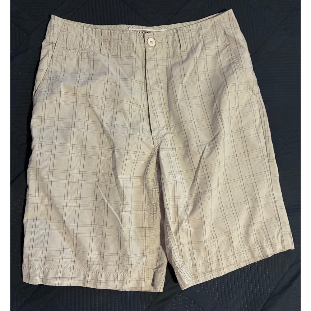 Champs Sports Mens Plaid Shorts Beige‎ Brown Grid Flat Front Size 34 Casual